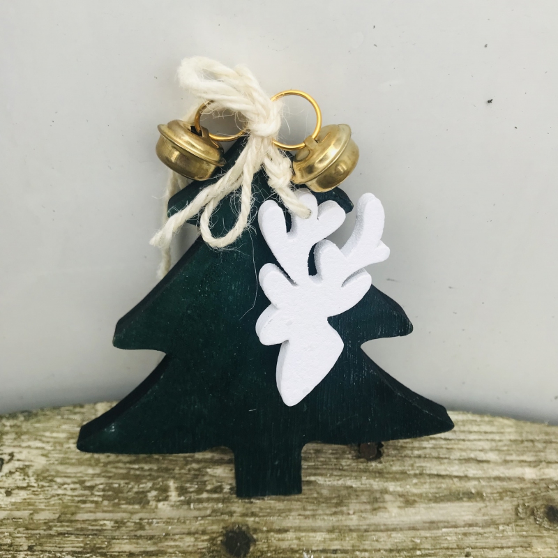 Stromček drevený dekoračný so sobom 10x8cm