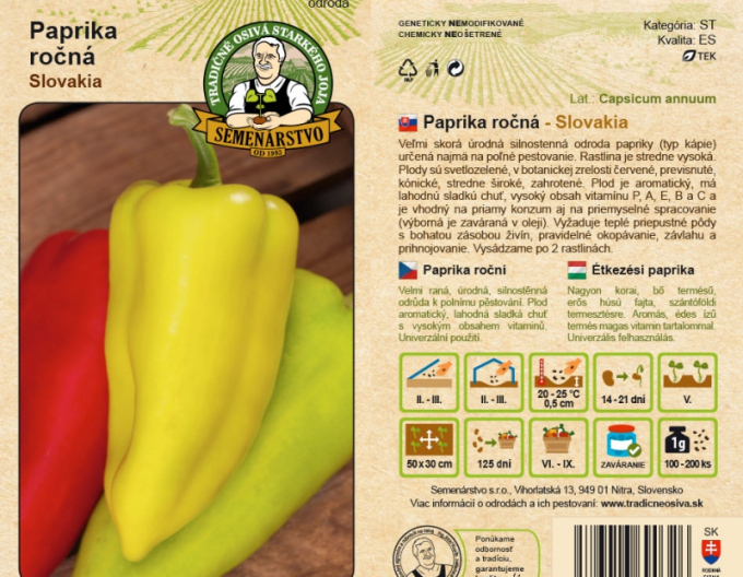 Semenárstvo Paprika ročná ´Slovakia´