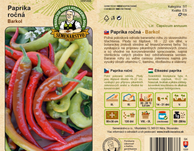 Semenárstvo Paprika ročná ´Barkol´